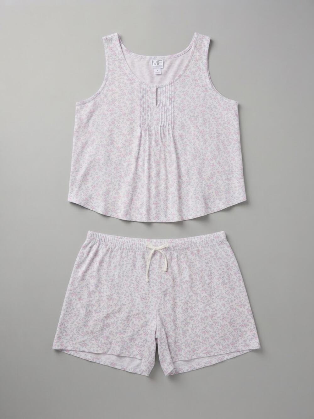 ME by Miss Elaine Floral Pajama Set XL Tank Top Shorts Cottagecore Coquette